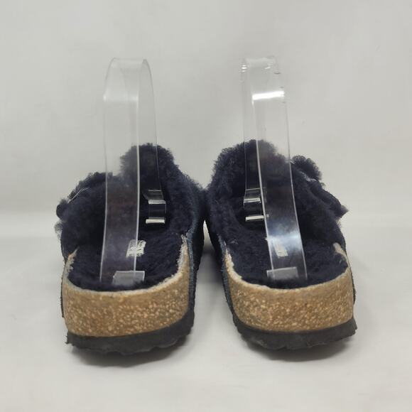 Birkenstock Arizona Sandals Women EU38 US7 Black Shearling Suede Slip On Comfort - Picture 3 of 9